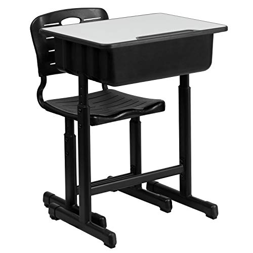 Flash Furniture Adjustable Student Desk & Chair Set, Black - Set of 1