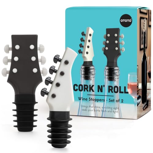 OTOTO Cork n' Roll Guitar & Bass Wine Stoppers Set - Unique Kitchen Gadgets, Perfect Gift for Music & Wine Lovers