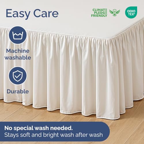 Queen Size Ruffled Bed Skirt - 12 Inch Drop White Microfiber Dust Ruffle