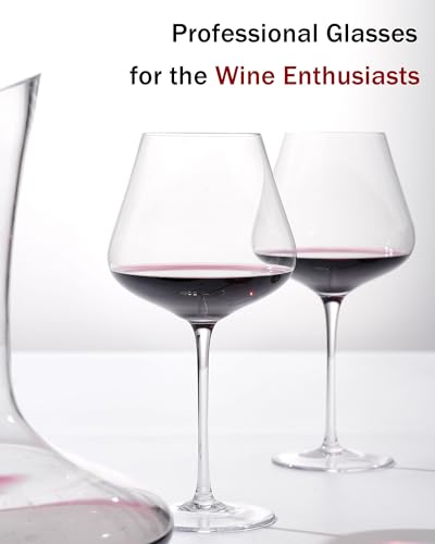 Set of 4 Hand-Blown 21 oz Crystal Burgundy Wine Glasses - Lead-Free