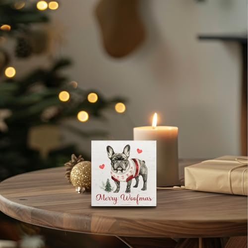 Nrleey French Bulldog Christmas Wooden Sign - Holiday Holiday Decor, Gift, 5x5 Inches