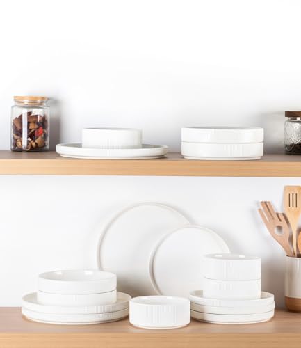 TheTerra Ceramic Dinnerware Set for 4 - 12-Piece Bright White, 10.25" Plates