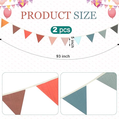Cotton Triangle Pennant Banner Garland, 15.5 ft Fabric Bunting for Decor