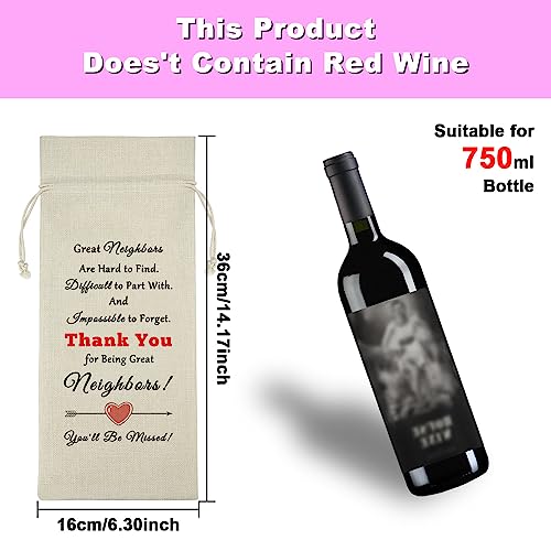 Great Neighbors Wine Bag for Moving Away – Burlap Drawstring Gift, 36x16cm (750ml) – Variation: Great neighbors