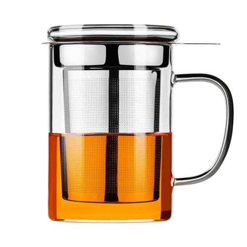 15 oz PARACITY Glass Tea Mug with Infuser & Lid - Borosilicate, Microwave & Dishwasher Safe