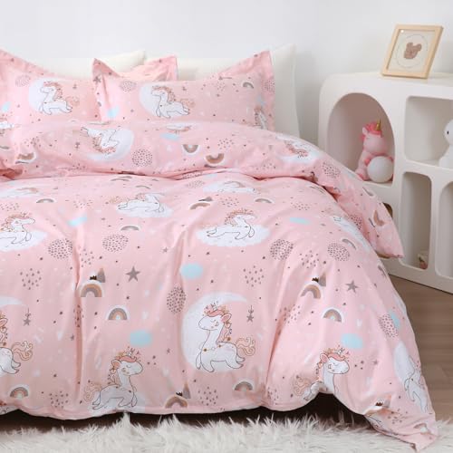 Unicorn Kids Duvet Cover Set - Twin Size 2-Piece Microfiber Bedding