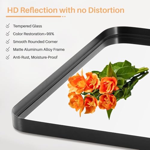 Matte Black Metal Framed Bathroom Wall Mirror - 30x22 Shatterproof Vanity Mirror