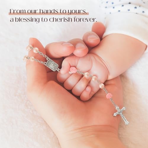 Baby Girl Baptism Gift Set - Pink Rosary with Ceramic Keepsake Box