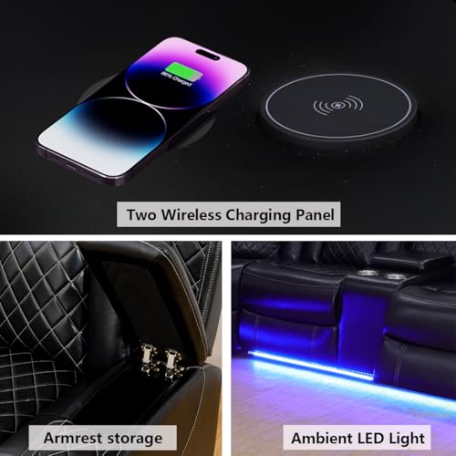Power Reclining Sectional Sofa with LED Lights, USB Charging & Storage