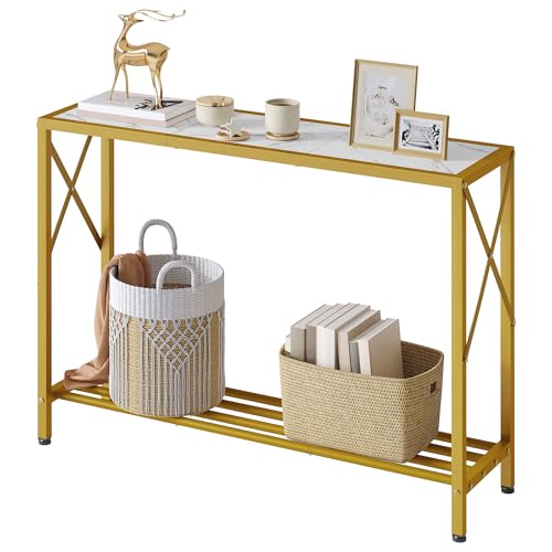 41.8" Narrow 2-Tier Console Table, Gold & White Entryway Sofa Table