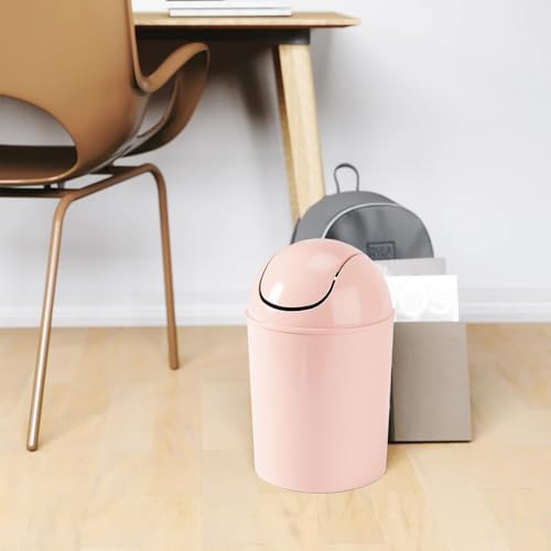 Pink Mini Waste Can with Swing-Top Lid, 1.25 Gallon Small Garbage Bin