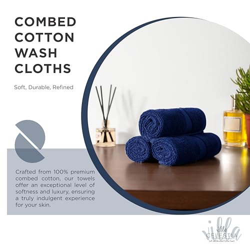 Villa Celestia Cotton Washcloths Set of 6 Navy Blue 12x12