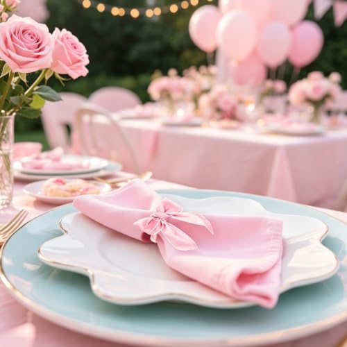 Davifina Pink Velvet Bow Napkin Rings Set of 6 for Christmas & Valentine’s Table Decor