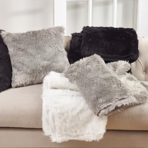 SARO LIFESTYLE Grey Faux Fur Table Runner 15x72 Inch - Elegant Dining Decor