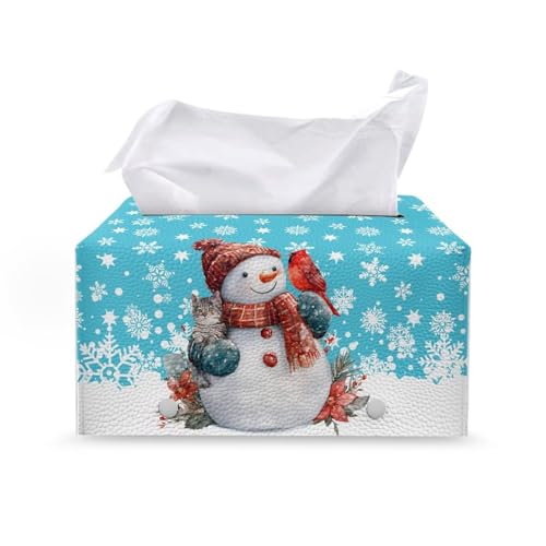 Snowman Cardinal Bird Snowman Tissue Box Cover - PU Leather Rectangular 10x5x5