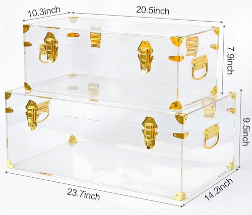 Clear Acrylic Storage Trunk Set, Decorative Keepsake Box with Handles