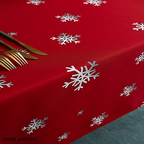 Linnovo Red Gradient Snowflake Christmas Tablecloth 60x84 Inch Water-Resistant Holiday Decor