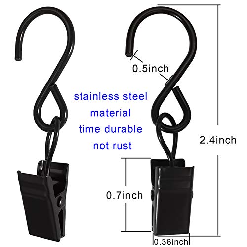 AMZSEVEN Stainless Steel Curtain Clips with Hooks, 2.4 Inch Black Party Light Hangers, 50 Pack