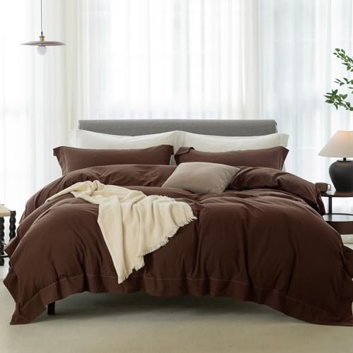 Queen Duvet Cover Set - 100% Washed Cotton, Lightweight & Breathable