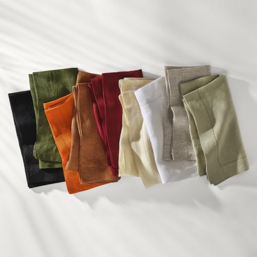 Solino Home Light Flax Hemstitch Linen Dinner Napkins Set of 4, 20x20"