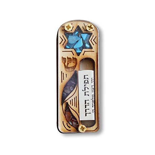 Wooden Star of David Car Mezuzah with Traveler's Prayer Scroll