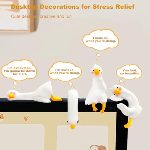4-Piece Resin Goose Figurine Set for Computer Monitor and Desk Decor