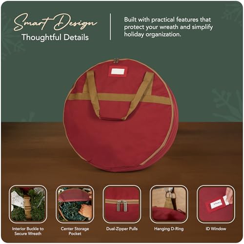 Heavy Duty Polyester Wreath Storage Bag 30 Inch Diameter with Pouch - Red, Standard