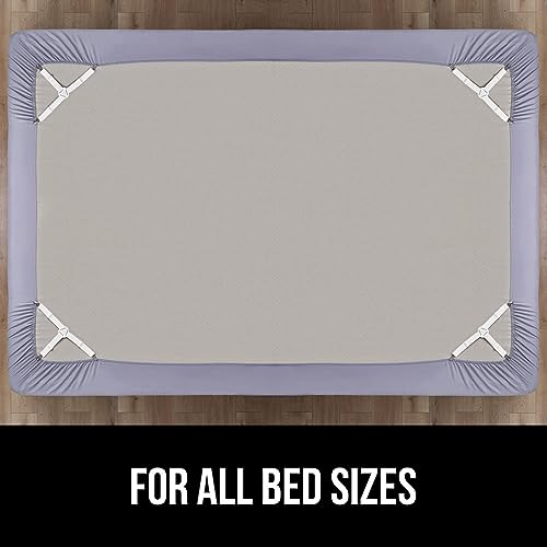 Gorilla Grip Bed Sheet Holders, Adjustable Elastic Straps with Metal Clips, 4 Pack White