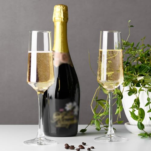 Clear Glass Champagne Flutes - 8.5 oz Stemware Set of 2