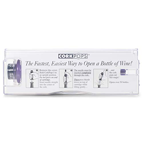 Cork Pops Black 6.5 Inch Original Wine Bottle Opener with Cartridge - Easy One-Push Design