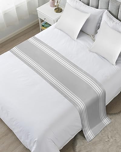 Grey Striped Satin King Size Bed Runner - Modern Luxury Bed Scarf (94x20 In)