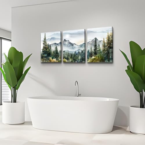 3-Piece Abstract Mountain Forest Canvas Wall Art, Framed Landscape Prints