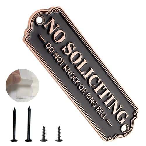 Solid Brass No Soliciting Sign - Weatherproof Metal Wall Plaque for Home