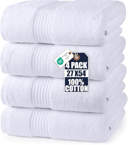 Utopia Towels Luxury Bath Towels Set 4 Pack, 27x54 White Ring Spun Cotton