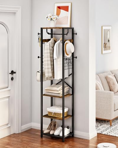 Industrial Hall Tree Coat Rack with Shelves and Hanging Rail