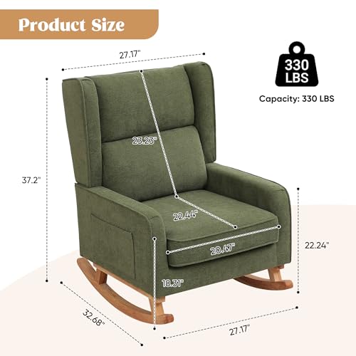 Modern Wingback Nursery Rocking Chair with High Backrest and Side Pocket