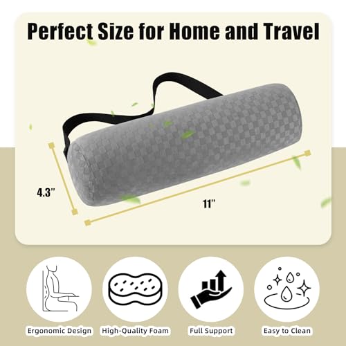 Lumbar Roll Pillow for Lower Back Pain Relief - Ergonomic Foam Cushion with Adjustable Strap & Removable Cover