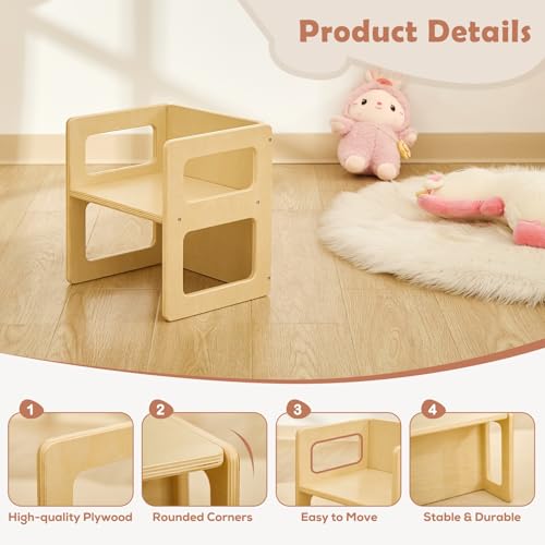 FUNLIO Montessori Toddler Chair 1-3 Years, Height Adjustable Natural Pine Wood, Includes 1pc - Montessori Furniture for Eating & Play