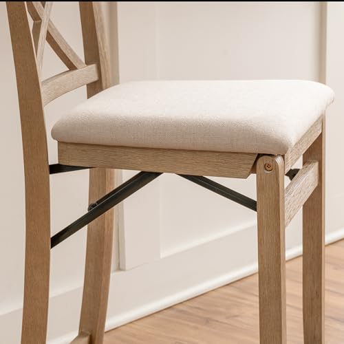 Linon Triena Greywash Wooden Counter Stool with Upholstered Seat, 24 Inch, Fully Assembled, Classic Grey