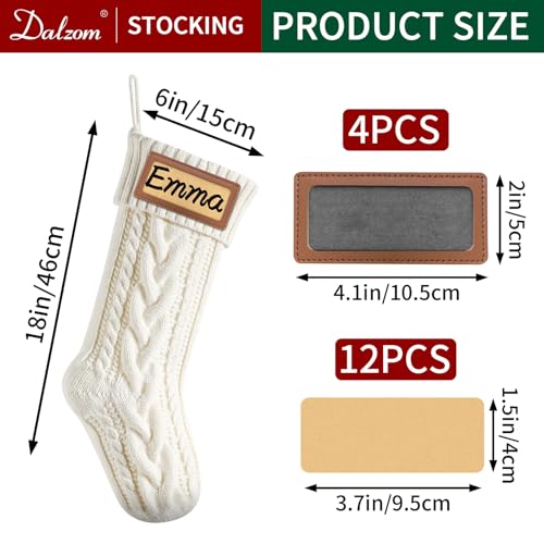 Dalzom 4Pcs Personalized 18" Christmas Stockings with Leather Patches - Ivory/Flaxen, Custom Name Family Set