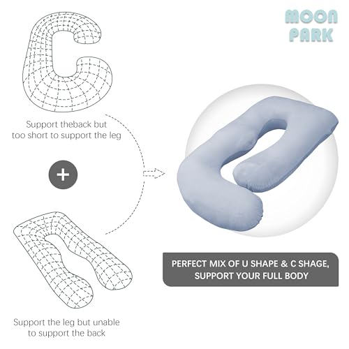 MOON PARK 57 Inch U-Shaped Pregnancy Pillow - Grey Full Body Maternity Support