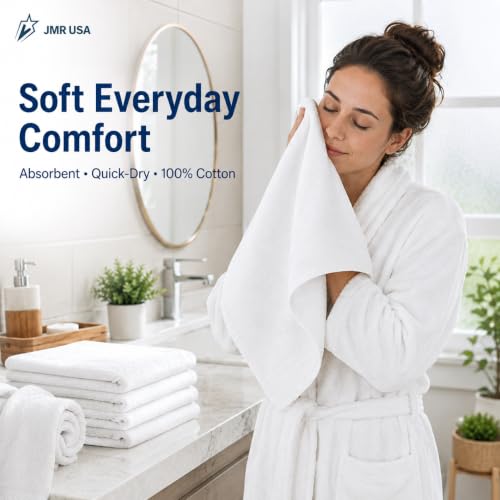 12-Pack White Cotton Bath Towels, 20x40 Lightweight Quick-Dry Utility Towels