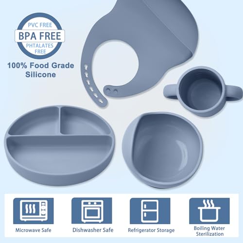 14-Piece Silicone Baby Feeding Set with Suction Plate and Bib
