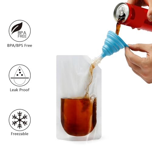 16 oz Liquor Flasks Pack of 20 with Funnel - Reusable Travel Concealable Plastic Pouches