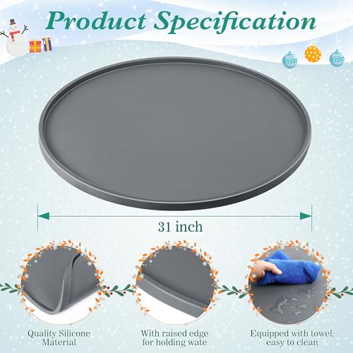 Gray Silicone Christmas Tree Floor Protector Mat - 31 Inch Waterproof Xmas Stand Cover