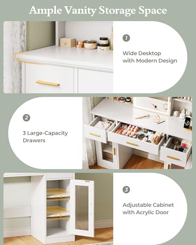 43.5-Inch Makeup Vanity Desk with Sliding LED Mirror, Drawers & Power Outlets
