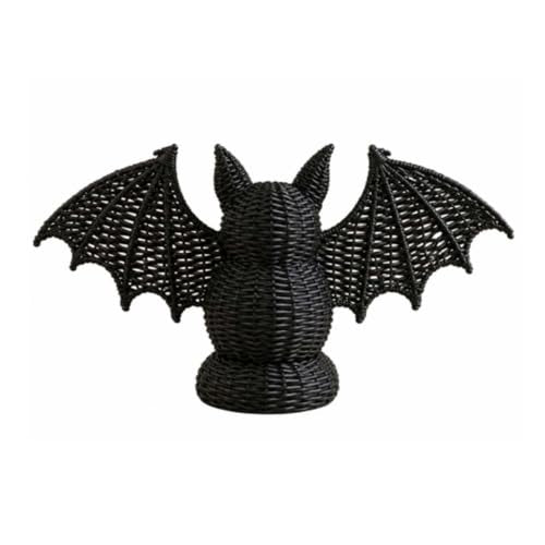 Hand-Woven Black Rattan Bat Figurine - Halloween & Gothic Table Decor