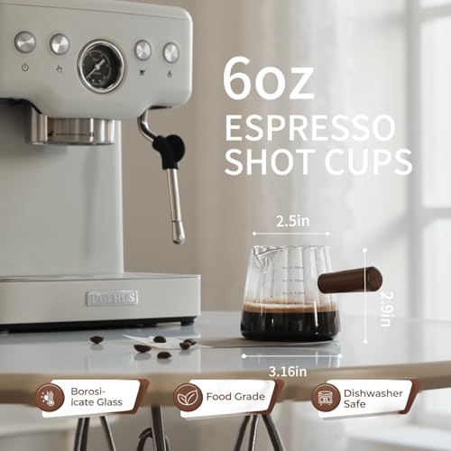 Olvini Gray 6oz Espresso Cups with V-Shaped Pour Spout and Wooden Handle