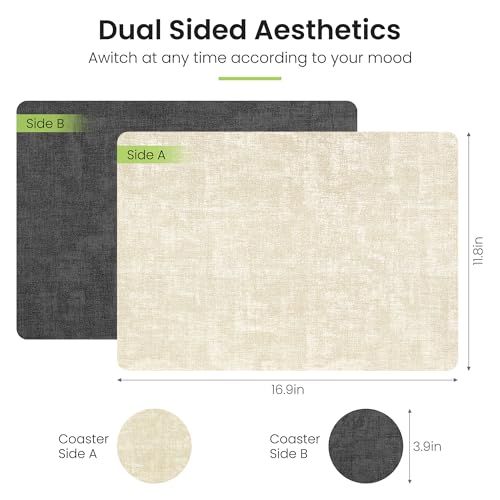 Reversible Faux Leather Placemats Set of 6 with Coasters, Wipeable & Non-Slip