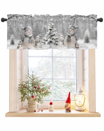 RisQiten Grey Snowman Christmas Window Valance 54x18 Inches, Pack of 1, Dark Gray